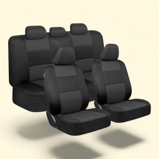BDK PolyPro Car Seat Covers Full Set, Charcoal on Black, Front and Rear Split Bench, Cars Trucks Van SUV, Easy to Install, Accessories