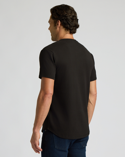 Black Heavyweight Curved Hem Henley