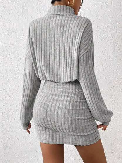 Turtleneck Long Sleeved Ribbed Dress