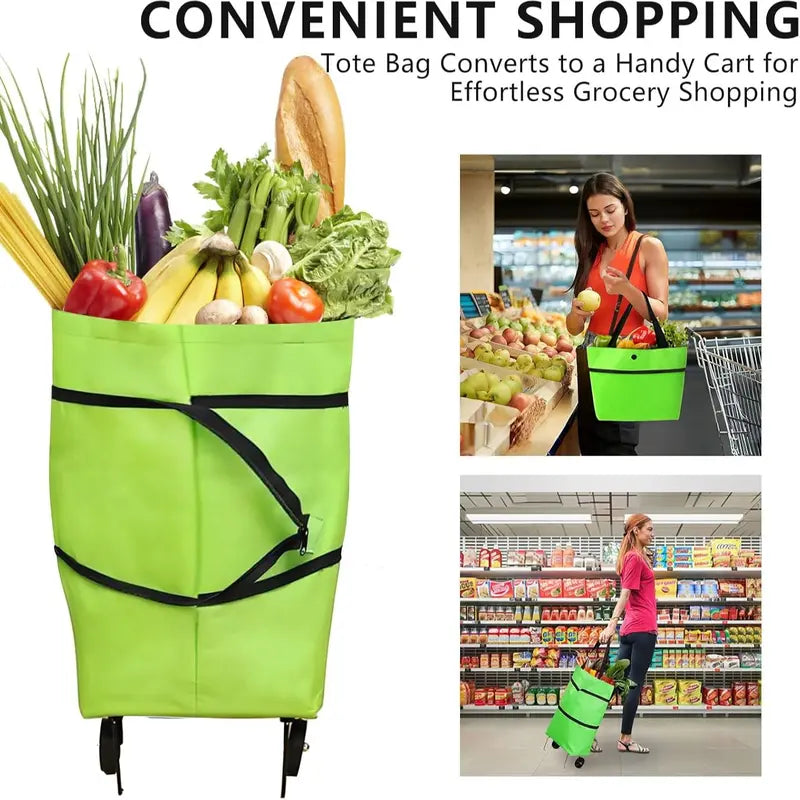 Foldable Rolling Shopping Bag with Wheels, Reusable Grocery Tote Cart🧳