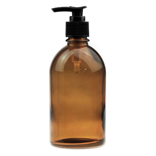 Amber Glass Bottle with Black Lotion Pump - 250ml