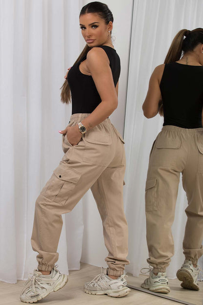 Cargo Trousers With Cuffed Bottoms Beige