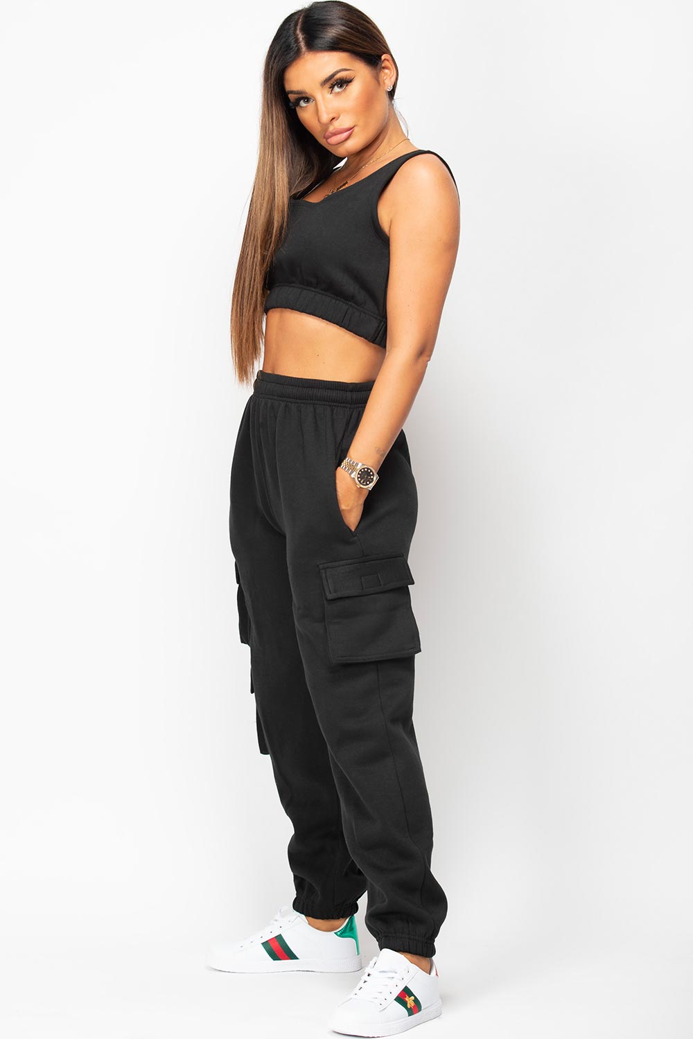 Black Joggers With Utility Pockets And Top Lounge Set