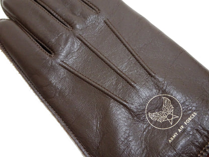 Buzz Rickson Men's Type A-10 Leather Gloves - U.S. Army Air Forces Reproduction - Made in Japan - (BR02835 01 Brown Leather with Red Ribbed Knit Wrist Cuffs)