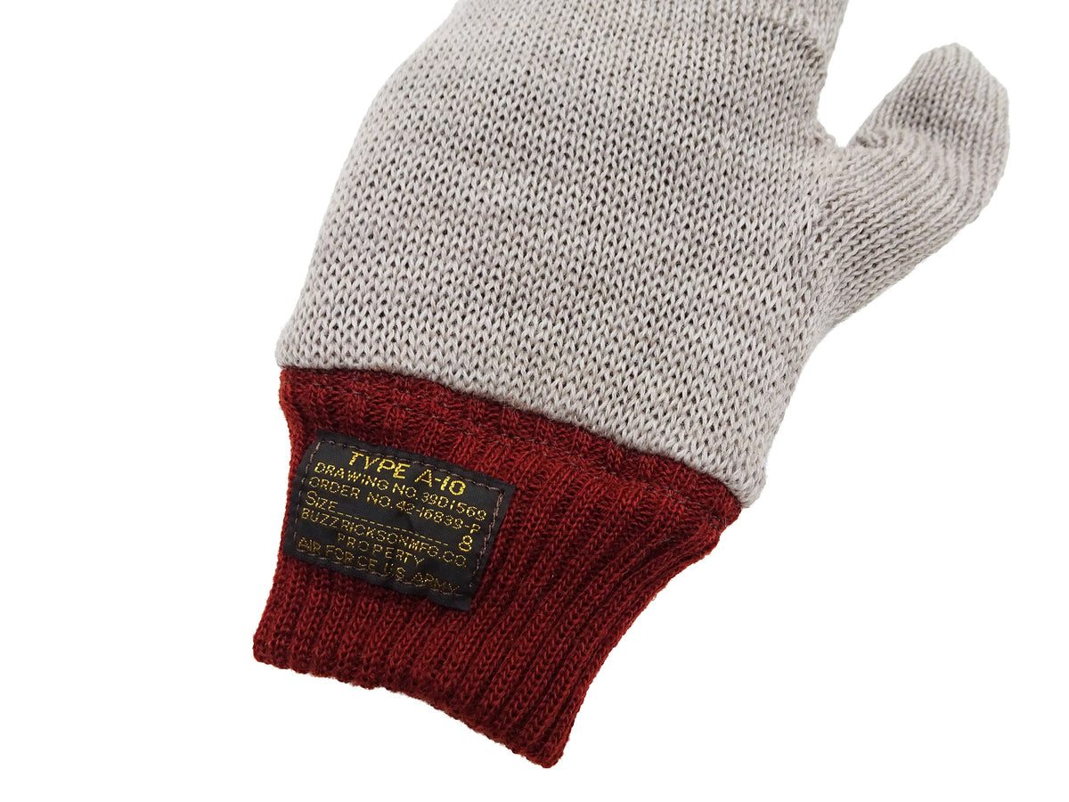 Buzz Rickson Men's Type A-10 Leather Gloves - U.S. Army Air Forces Reproduction - Made in Japan - (BR02835 01 Brown Leather with Red Ribbed Knit Wrist Cuffs)