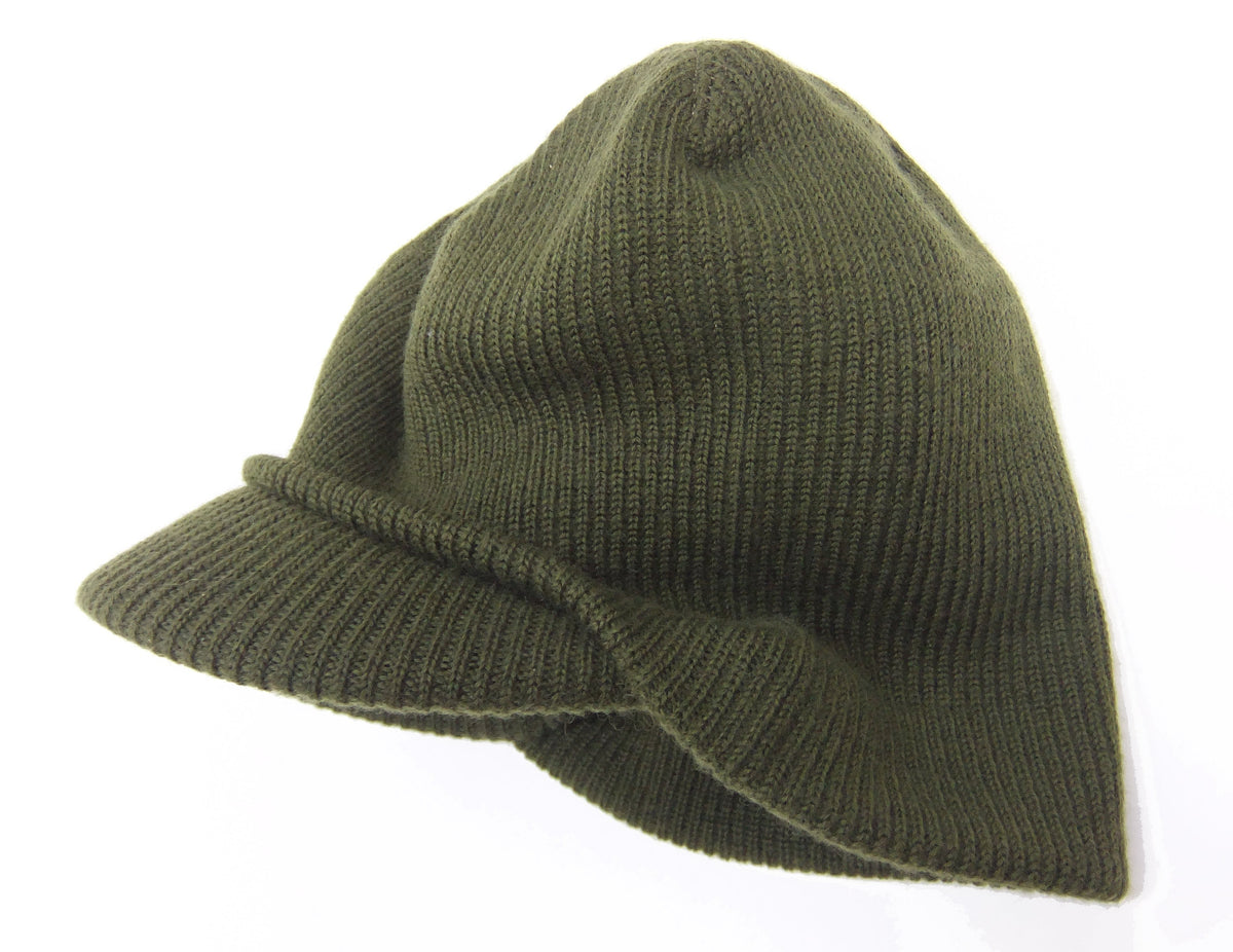 Buzz Rickson Jeep Cap - Men's Wool Knit Cap with Short Brim - Reproduction of U.S. Army M-1941 Radar Cap - Made in Japan (BR02874 Olive)