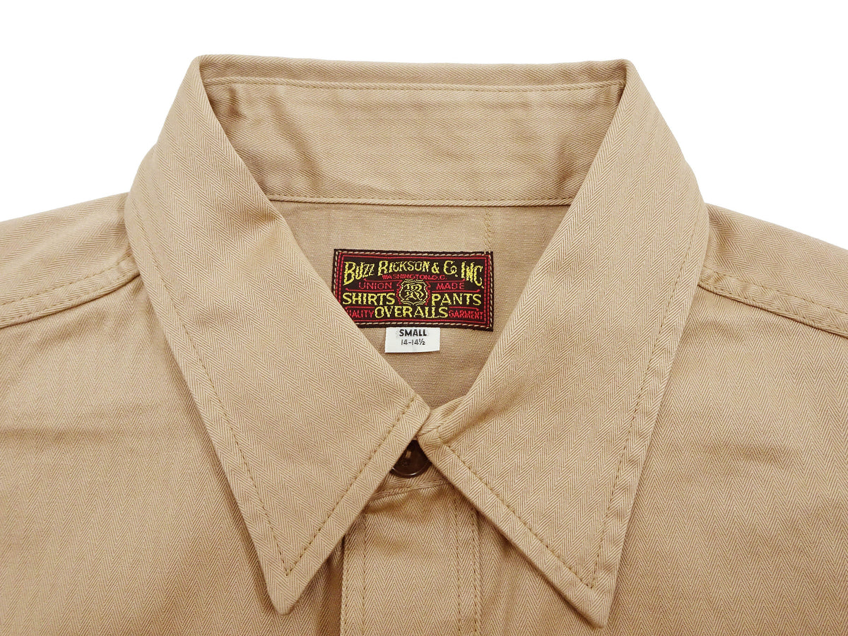 Buzz Rickson Herringbone Shirt Men's Casual Long Sleeve Plain HBT Button Up Work Shirt BR29390 133 Beige