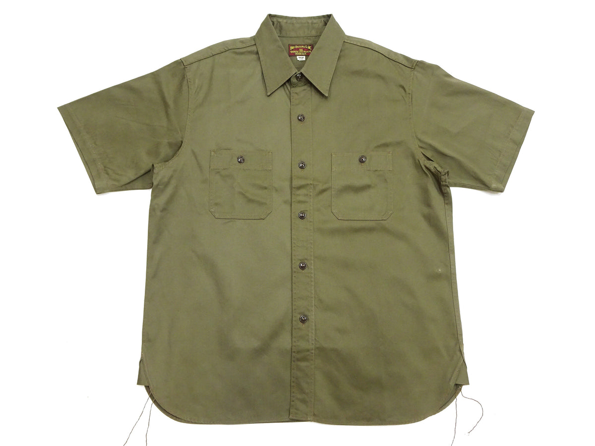 Buzz Rickson Herringbone Work Shirt - Men's Casual Military-Inspired Solid HBT Short-Sleeve Button-Up Shirt BR39530 149) Olive