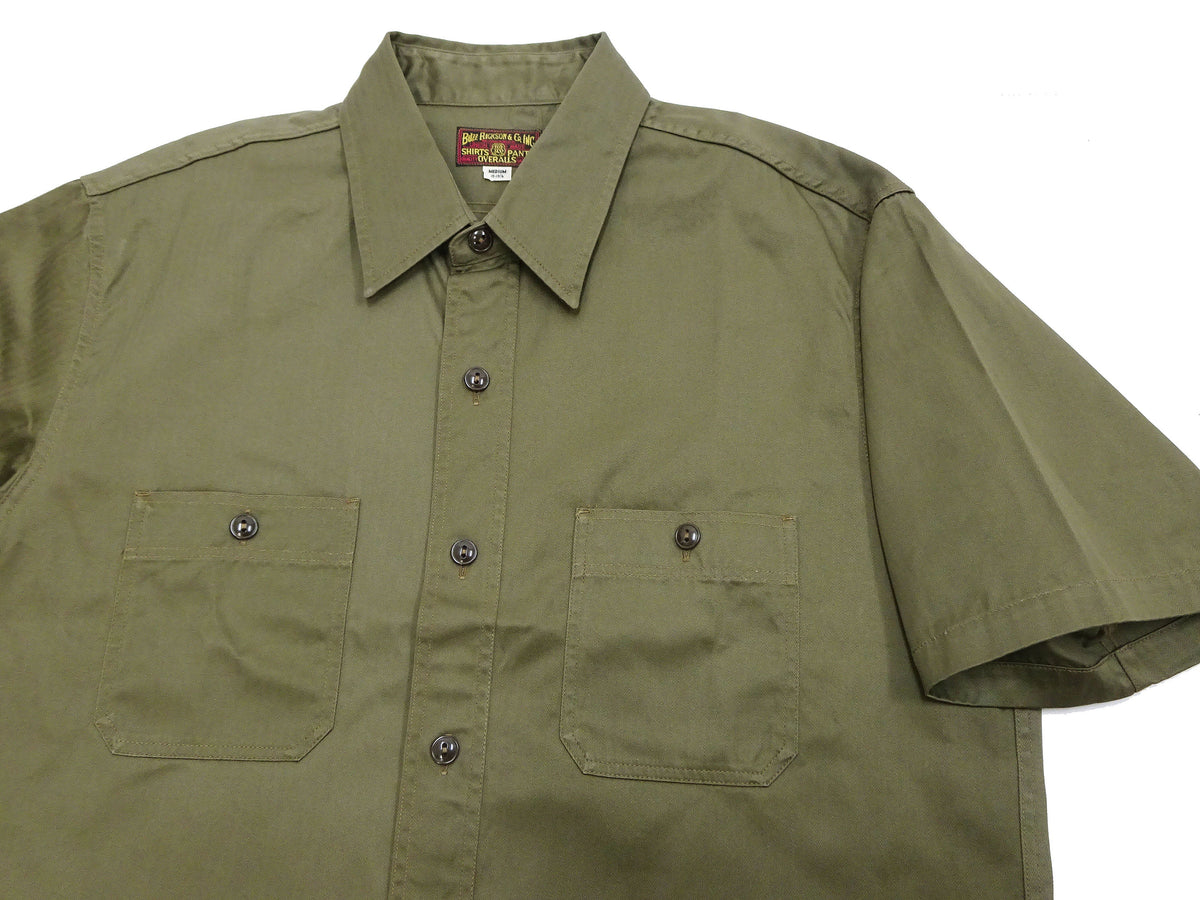 Buzz Rickson Herringbone Work Shirt - Men's Casual Military-Inspired Solid HBT Short-Sleeve Button-Up Shirt BR39530 149) Olive
