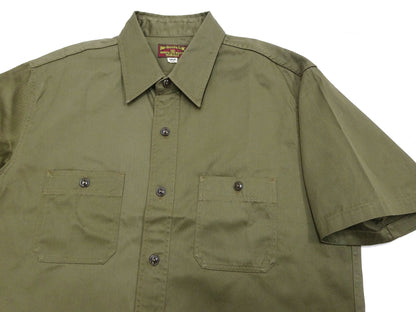 Buzz Rickson Herringbone Work Shirt - Men's Casual Military-Inspired Solid HBT Short-Sleeve Button-Up Shirt BR39530 149) Olive