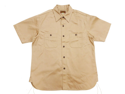 Buzz Rickson Herringbone Work Shirt - Men's Casual Military-Inspired Solid HBT Short-Sleeve Button-Up Shirt BR39530 133) Beige