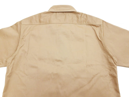Buzz Rickson Herringbone Work Shirt - Men's Casual Military-Inspired Solid HBT Short-Sleeve Button-Up Shirt BR39530 133) Beige