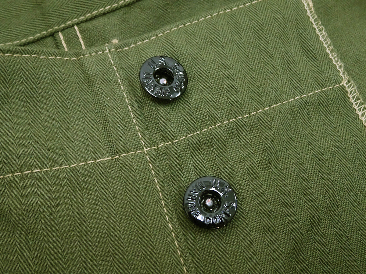 Buzz Rickson Herringbone Pants Men's Baggy Straight, Button Fly, Olive - U.S. Marine Corps M-1941 Utility Trousers Repro