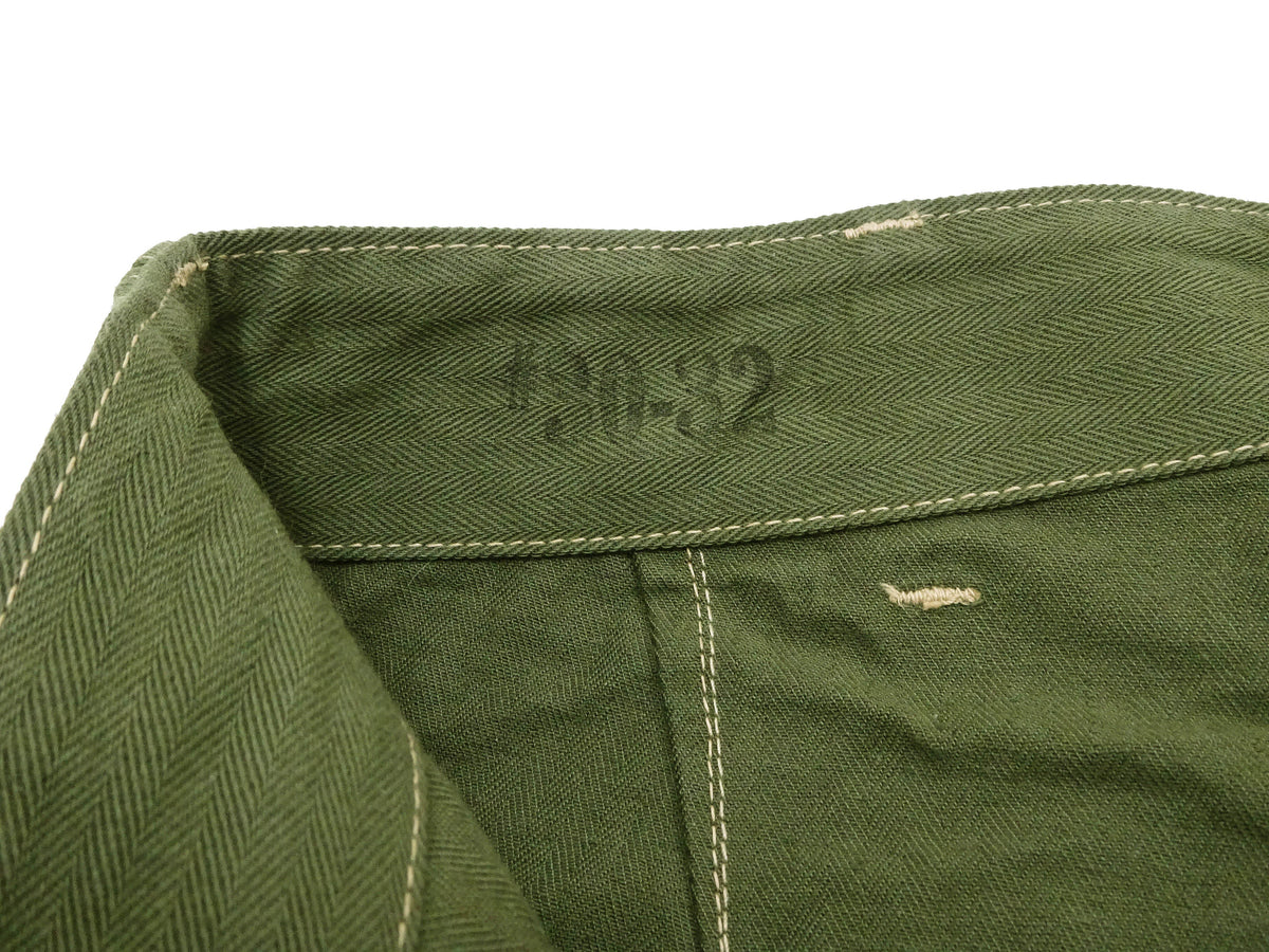 Buzz Rickson Herringbone Pants Men's Baggy Straight, Button Fly, Olive - U.S. Marine Corps M-1941 Utility Trousers Repro