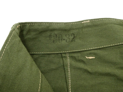 Buzz Rickson Herringbone Pants Men's Baggy Straight, Button Fly, Olive - U.S. Marine Corps M-1941 Utility Trousers Repro