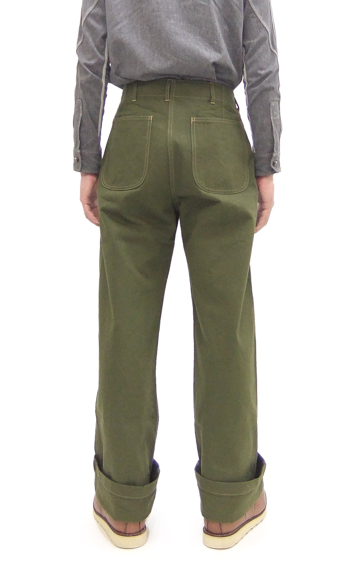 Buzz Rickson Herringbone Pants Men's Baggy Straight, Button Fly, Olive - U.S. Marine Corps M-1941 Utility Trousers Repro
