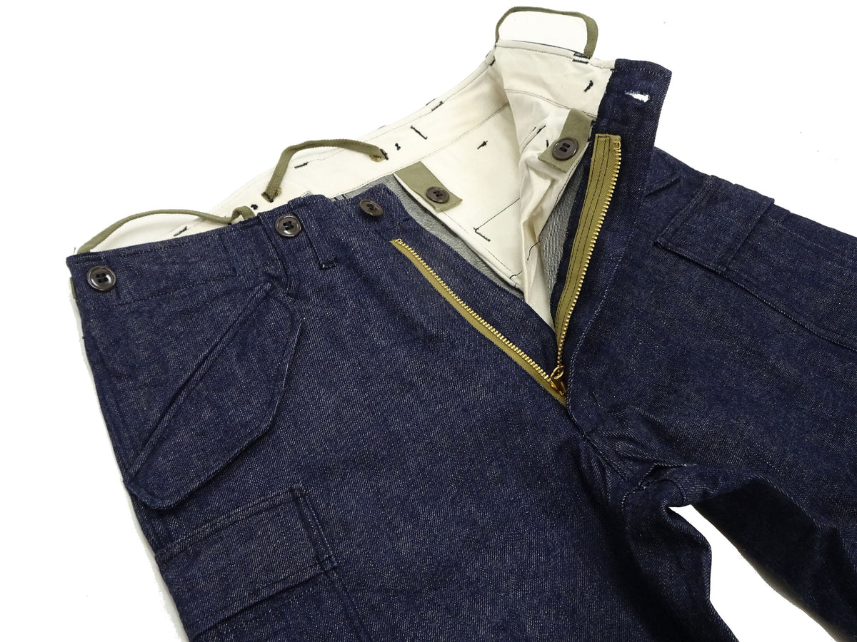 Buzz Rickson Men's Denim M-51 Field Trousers - Military-Inspired Baggy Cargo Pants in Indigo Denim - Made in Japan (BR42586 421A One Wash)
