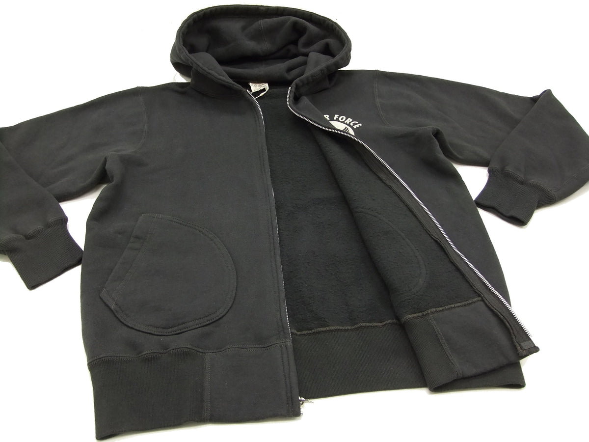 Buzz Rickson Hoodie Men's USAAF Insignia Hoodie Zip Front Hooded Sweatshirt BR65599 Faded-Black