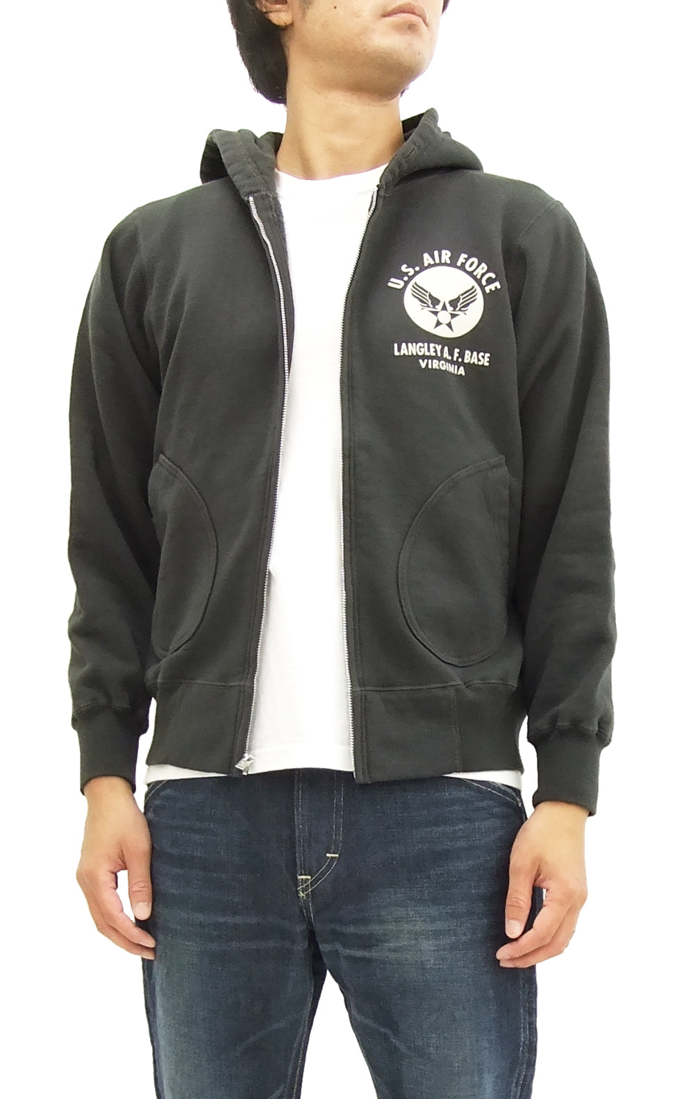 Buzz Rickson Hoodie Men's USAAF Insignia Hoodie Zip Front Hooded Sweatshirt BR65599 Faded-Black