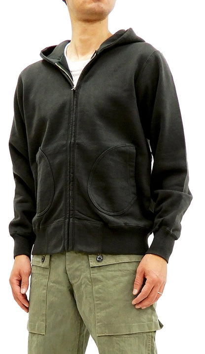 Buzz Rickson Hoodie Men's Plain Hoodie Zip Front Hooded Sweatshirt BR65623 Faded-Black