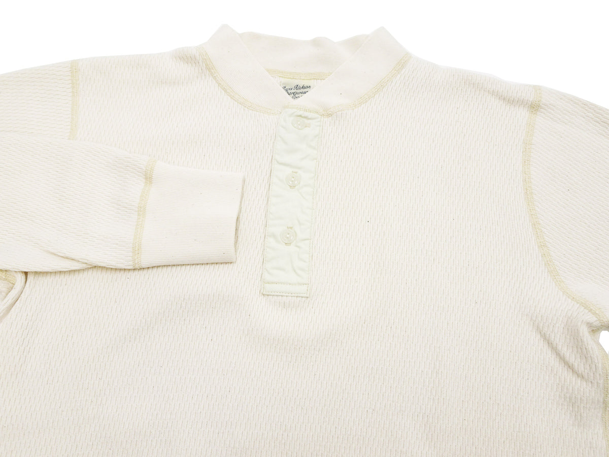 Buzz Rickson Waffle-Knit Thermal Henley T-Shirt Men's Long Sleeve Plain 3-Button Placket Heavyweight Thermal Tee BR68130 109 Natural