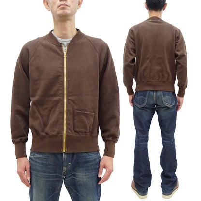 Buzz Rickson Cotton Jersey Zip-Up Top Men's WWII USAAF Type C-2 Style Front Zip Cardigan with Rib Panel BR69444 138 Brown