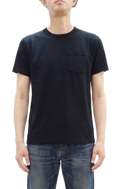 Buzz Rickson Men's Plain Short Sleeve Pocket T-Shirt, Made in USA, 6 oz. Ring-Spun Cotton Tubular-Knit Jersey Tee (BR78711 119 Black)