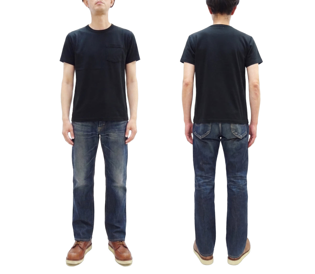 Buzz Rickson Men's Plain Short Sleeve Pocket T-Shirt, Made in USA, 6 oz. Ring-Spun Cotton Tubular-Knit Jersey Tee (BR78711 119 Black)