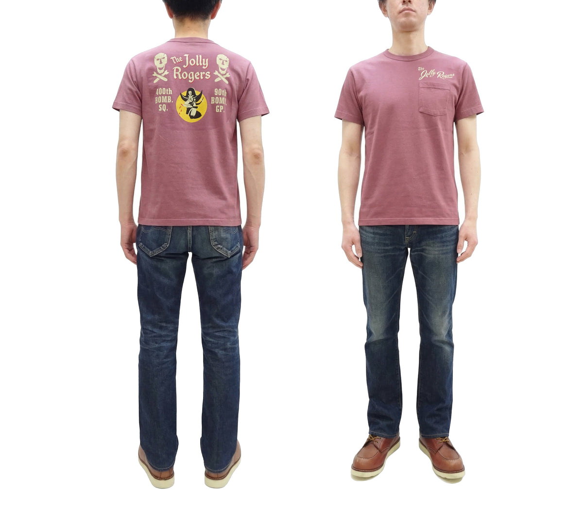 Buzz Rickson Men's Short Sleeve Loopwheeled Graphic Pocket T-Shirt - Jolly Rogers Military-Inspired Print - Made in USA (BR79711 170 Wine)