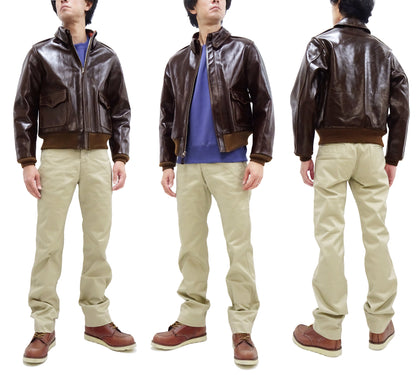 Buzz Rickson Jacket Men's A-2 Flight Jacket Plain A2 Aniline Leather Bomber Jacket BR80593 Seal Brown