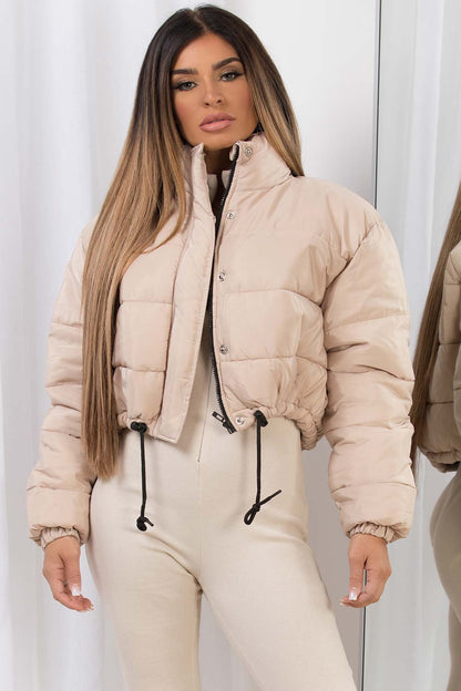 Beige Crop Puffer Jacket