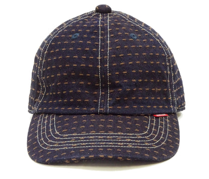 Studio D'Artisan Men's Indigo Denim Baseball Cap with Persimmon-Dyed Sashiko Stitching, Non-Mesh, Pre-Curved Visor, Adjustable Strapback - Made in Japan (SDA D7578)