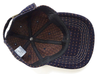 Studio D'Artisan Men's Indigo Denim Baseball Cap with Persimmon-Dyed Sashiko Stitching, Non-Mesh, Pre-Curved Visor, Adjustable Strapback - Made in Japan (SDA D7578)