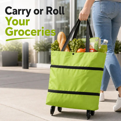 Foldable Rolling Shopping Bag with Wheels, Reusable Grocery Tote Cart🧳