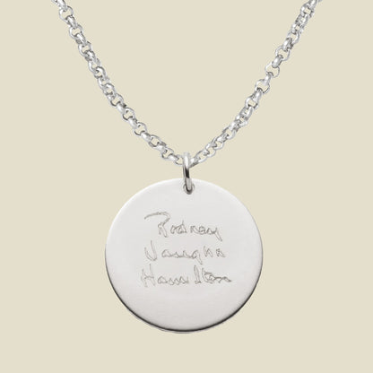 Engraved Handwriting Rolo Disc Necklace