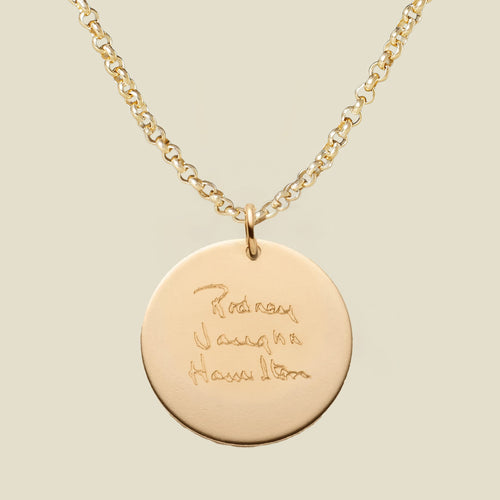 Engraved Handwriting Rolo Disc Necklace
