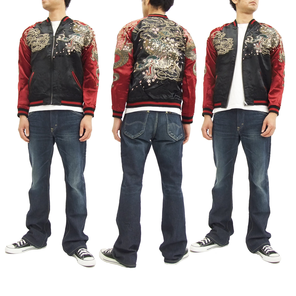 SATORI Japanese Souvenir Jacket Dragon Men's Sukajan GSJR-001 Black/Wine