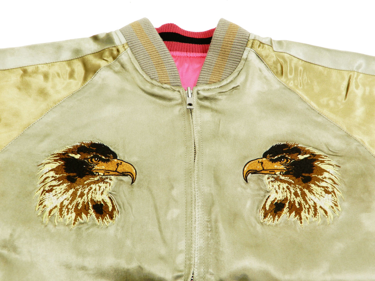 Satori Script Men's Japanese Souvenir Jacket Hawk Sukajan GSJR-018 Beige/Gold