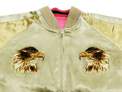 Satori Script Men's Japanese Souvenir Jacket Hawk Sukajan GSJR-018 Beige/Gold