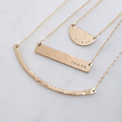 Hammered Half Moon Disc Necklace