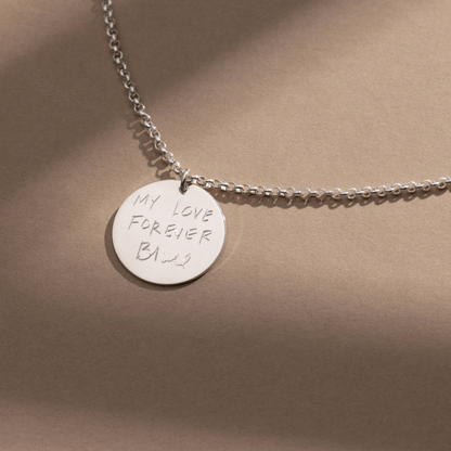 Engraved Handwriting Rolo Disc Necklace