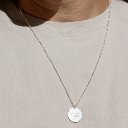 Engraved Handwriting Rolo Disc Necklace