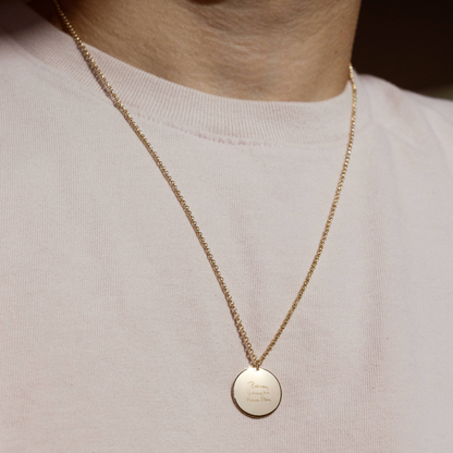 Engraved Handwriting Rolo Disc Necklace