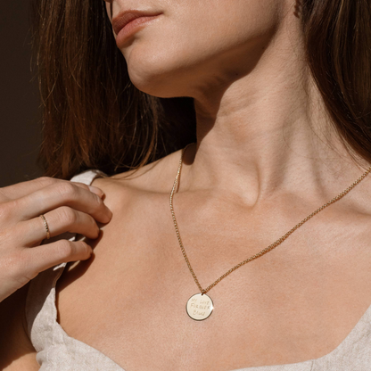 Engraved Handwriting Rolo Disc Necklace