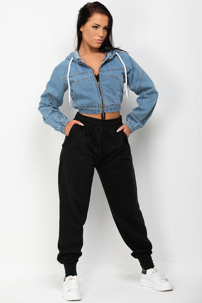 Crop Denim Jacket With Hood