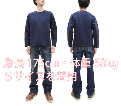 Japan Blue Jeans Long Sleeve French Terry T-Shirt Men's Casual Plain Crew-Neck Raglan-Sleeve Inlay Shirt JBKN1001 Navy-Blue