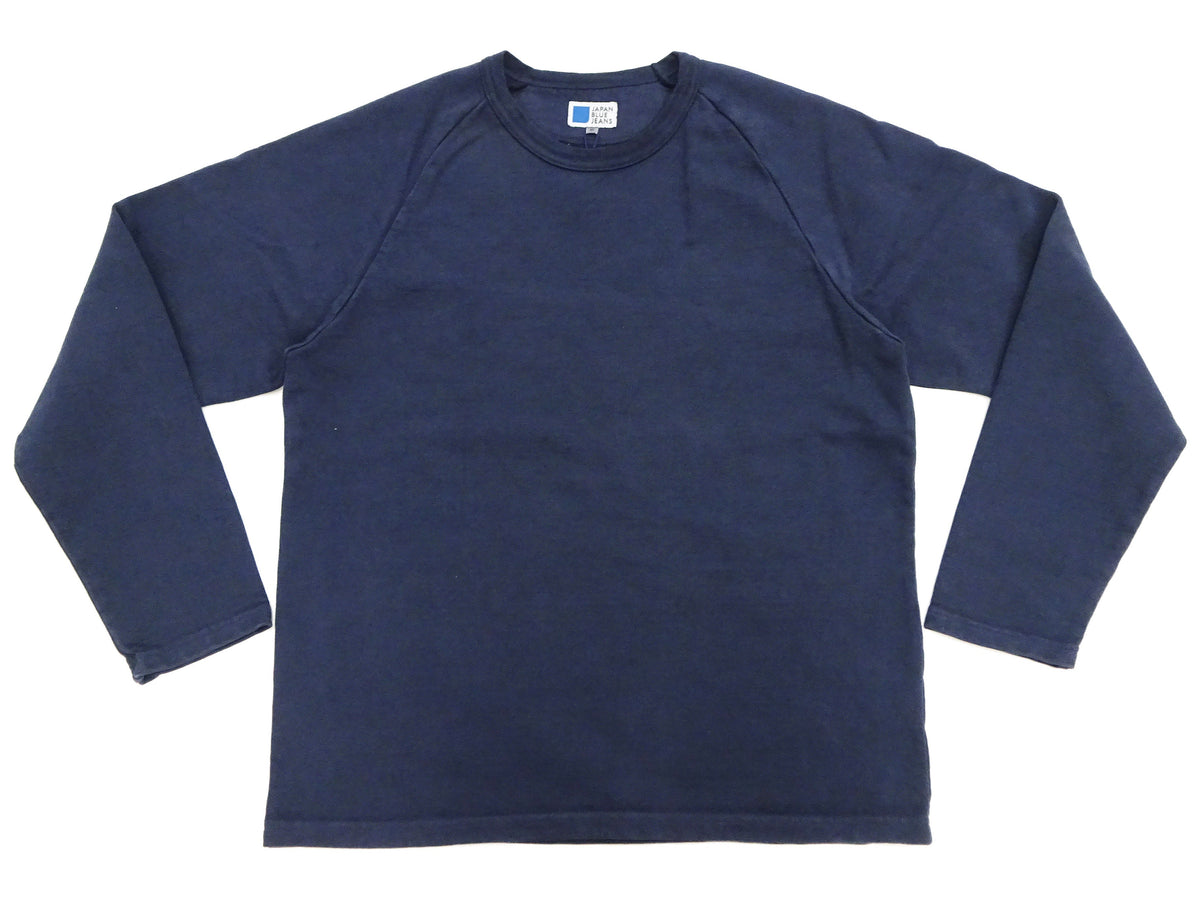 Japan Blue Jeans Long Sleeve French Terry T-Shirt Men's Casual Plain Crew-Neck Raglan-Sleeve Inlay Shirt JBKN1001 Navy-Blue