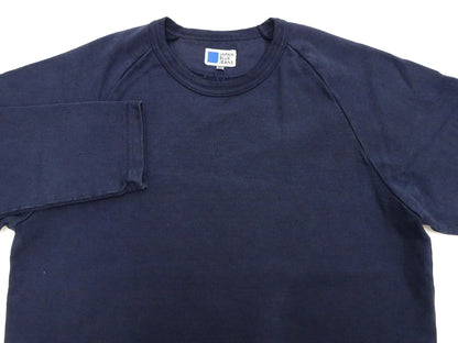 Japan Blue Jeans Long Sleeve French Terry T-Shirt Men's Casual Plain Crew-Neck Raglan-Sleeve Inlay Shirt JBKN1001 Navy-Blue