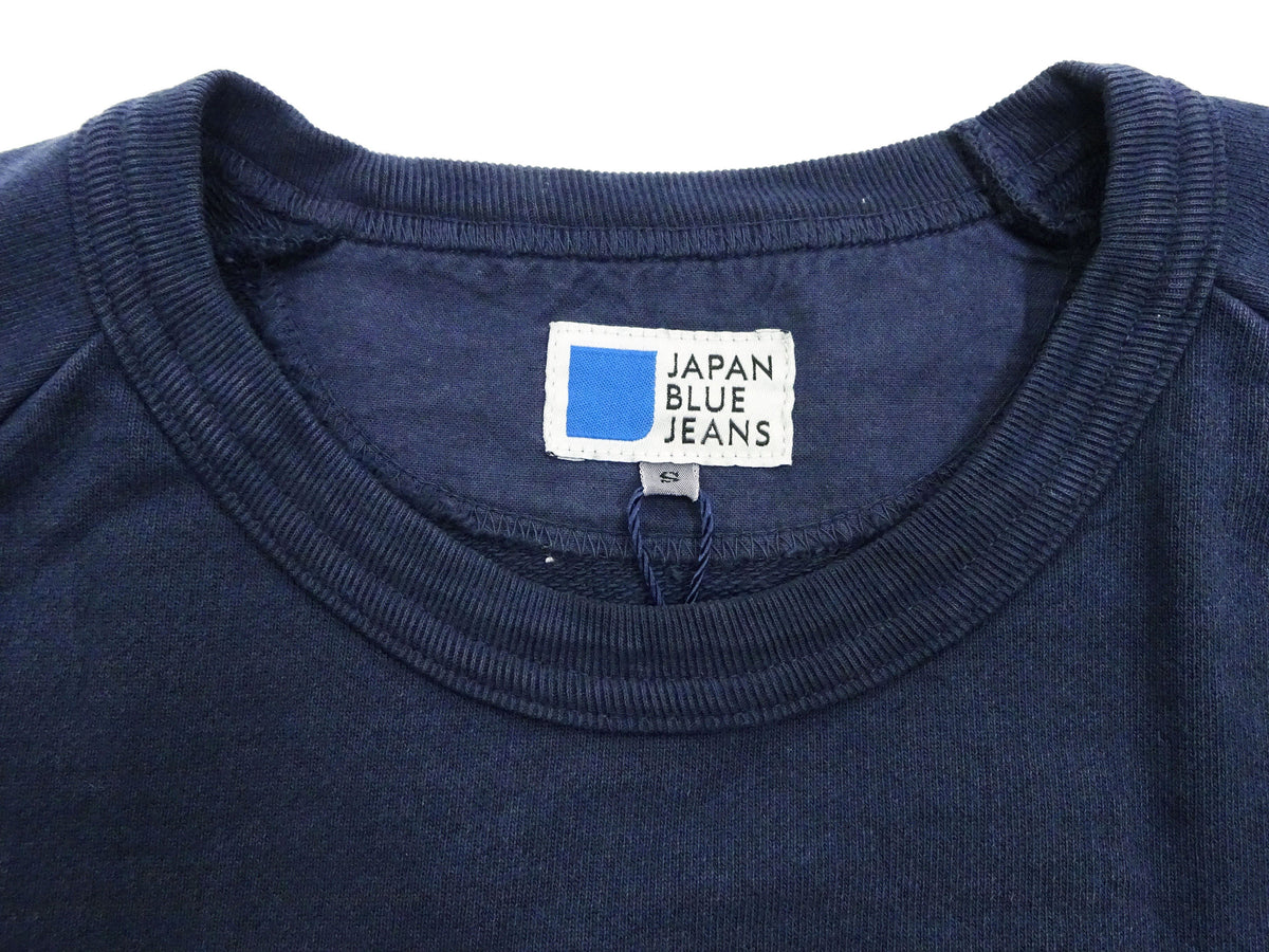 Japan Blue Jeans Long Sleeve French Terry T-Shirt Men's Casual Plain Crew-Neck Raglan-Sleeve Inlay Shirt JBKN1001 Navy-Blue