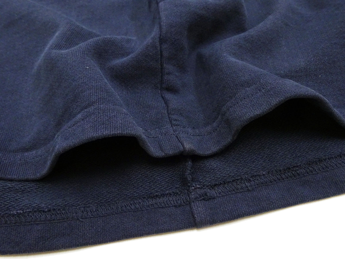 Japan Blue Jeans Long Sleeve French Terry T-Shirt Men's Casual Plain Crew-Neck Raglan-Sleeve Inlay Shirt JBKN1001 Navy-Blue